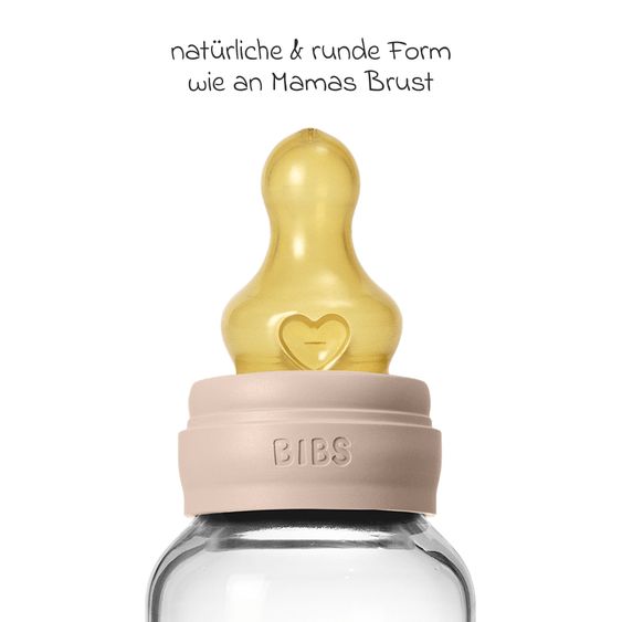 Bibs Bottiglia di vetro per neonati rotonda 120 ml + tettarella in lattice a flusso lento - Blush