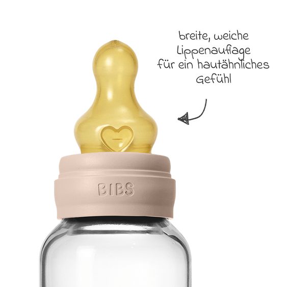 Bibs Bottiglia di vetro per neonati rotonda 120 ml + tettarella in lattice a flusso lento - Blush