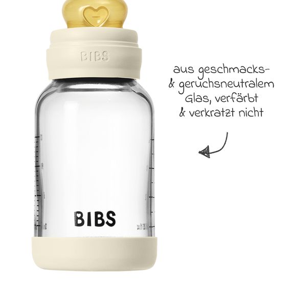 Bibs Bottiglia di vetro per neonati rotonda 120 ml + tettarella in lattice a flusso lento - Avorio