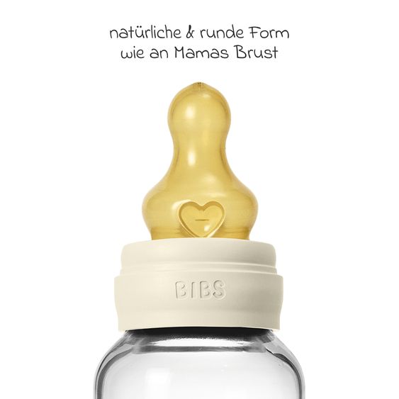 Bibs Bottiglia di vetro per neonati rotonda 120 ml + tettarella in lattice a flusso lento - Avorio