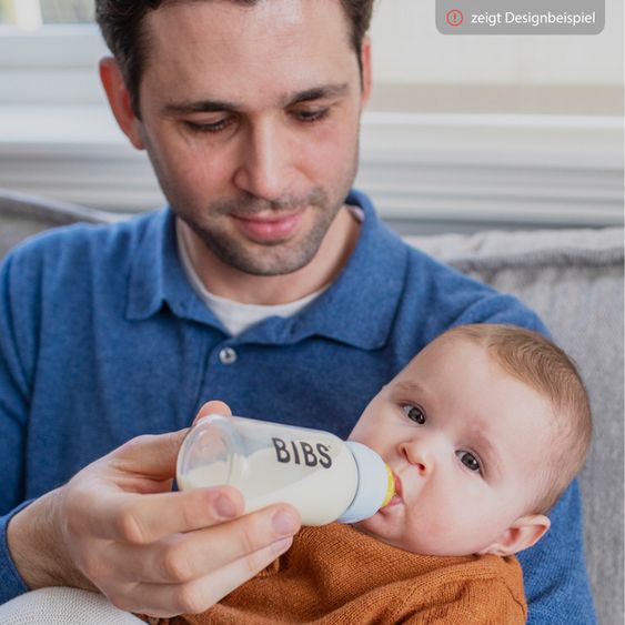 Bibs Bottiglia di vetro per bambini rotonda da 120 ml + tettarella in lattice a flusso lento - Salvia
