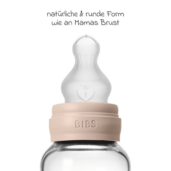 Bibs Glass bottle Baby Bottle Round 120 ml + silicone teat slow food flow - Blush