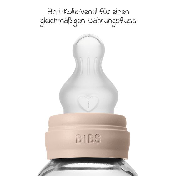 Bibs Glass bottle Baby Bottle Round 120 ml + silicone teat slow food flow - Blush
