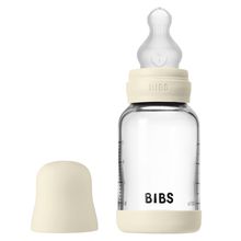 Glass bottle Baby Bottle Round 120 ml + silicone teat slow food flow - Ivory