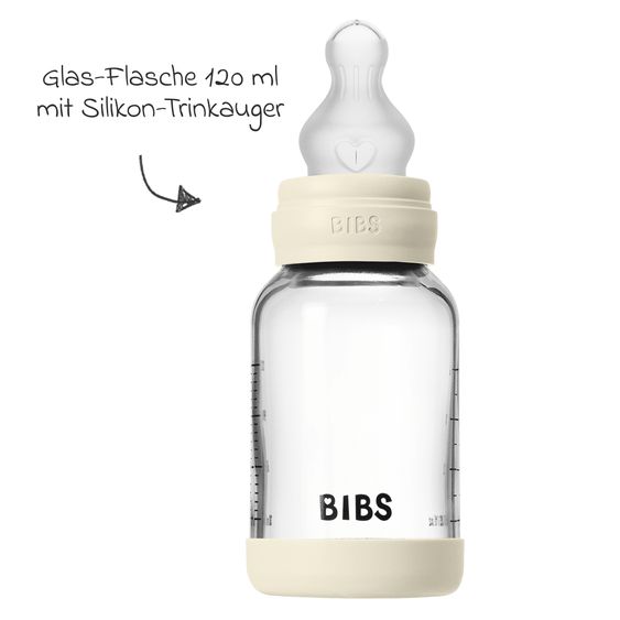Bibs Glass bottle Baby Bottle Round 120 ml + silicone teat slow food flow - Ivory