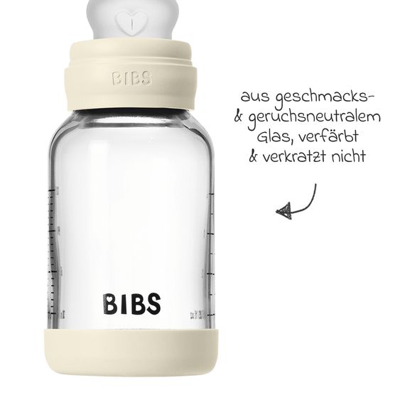 Bibs Glass bottle Baby Bottle Round 120 ml + silicone teat slow food flow - Ivory