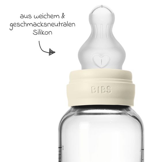Bibs Glass bottle Baby Bottle Round 120 ml + silicone teat slow food flow - Ivory