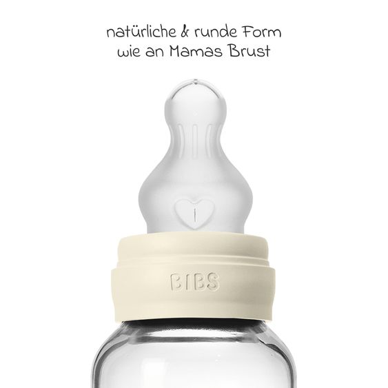 Bibs Glass bottle Baby Bottle Round 120 ml + silicone teat slow food flow - Ivory