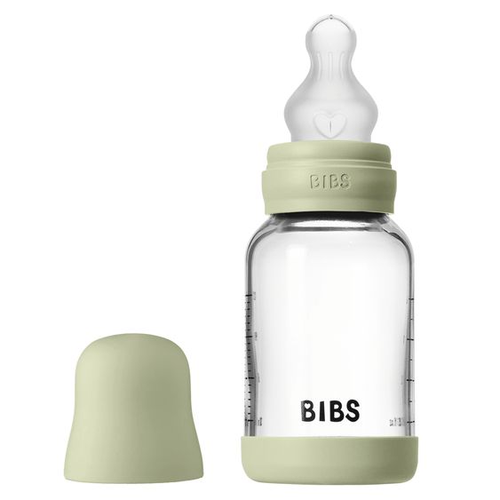 Bibs Glass bottle Baby Bottle Round 120 ml + silicone teat slow food flow - Sage