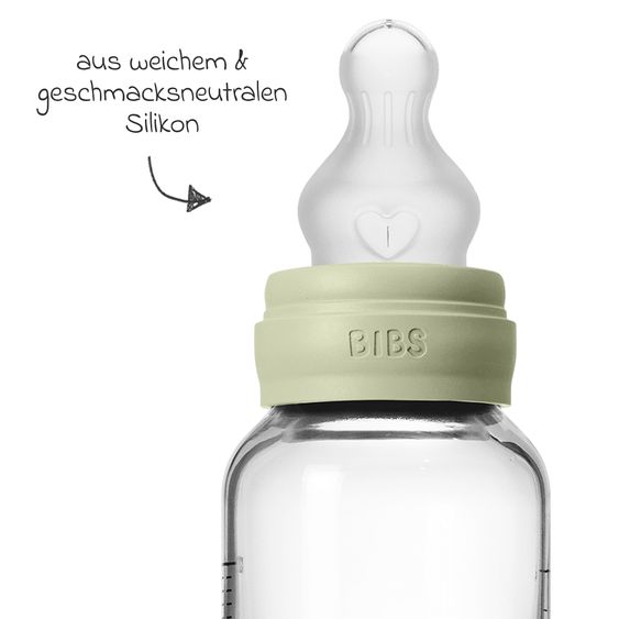 Bibs Glass bottle Baby Bottle Round 120 ml + silicone teat slow food flow - Sage