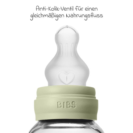 Bibs Glass bottle Baby Bottle Round 120 ml + silicone teat slow food flow - Sage