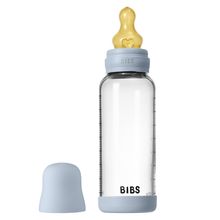 Glas-Flasche Baby Bottle Round 240 ml + Latex-Trinksauger mittlerer Nahrungsfluss - Baby Blue