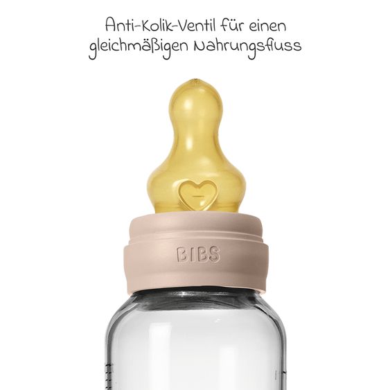 Bibs Glass bottle Baby Bottle Round 240 ml + latex teat medium feeding flow - Blush