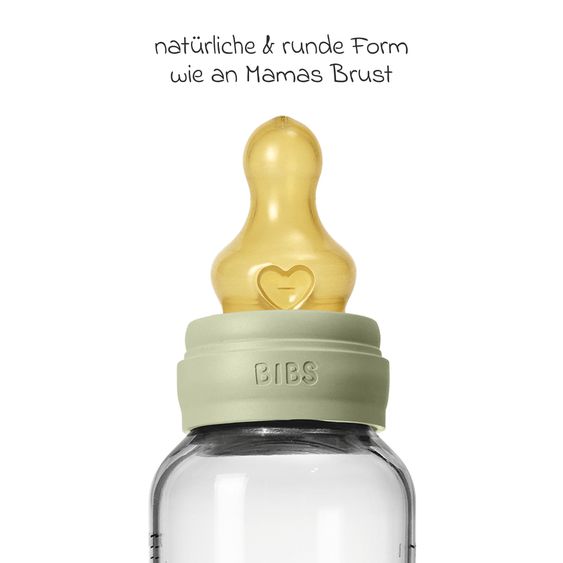 Bibs Glas-Flasche Baby Bottle Round 240 ml + Latex-Trinksauger mittlerer Nahrungsfluss - Sage