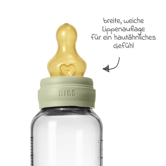Bibs Glas-Flasche Baby Bottle Round 240 ml + Latex-Trinksauger mittlerer Nahrungsfluss - Sage
