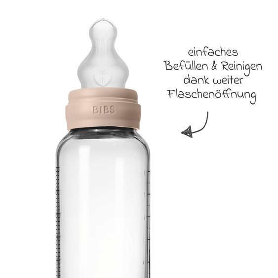 Bibs Glas-Flasche Baby Bottle Round 240 ml + Silikon-Trinksauger mittlerer Nahrungsfluss - Blush