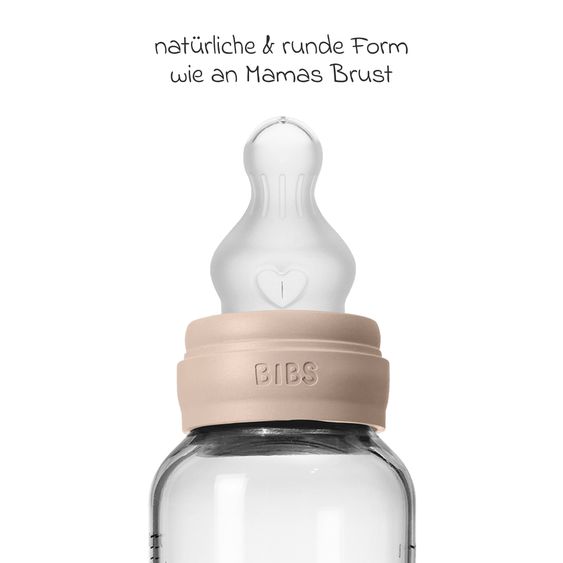 Bibs Glas-Flasche Baby Bottle Round 240 ml + Silikon-Trinksauger mittlerer Nahrungsfluss - Blush