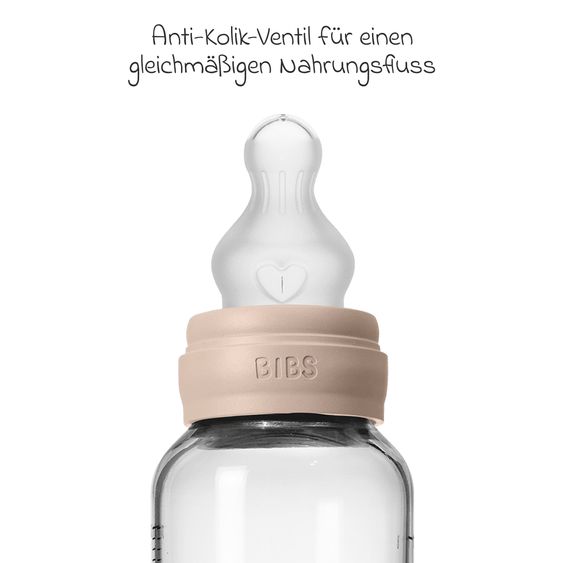 Bibs Glas-Flasche Baby Bottle Round 240 ml + Silikon-Trinksauger mittlerer Nahrungsfluss - Blush