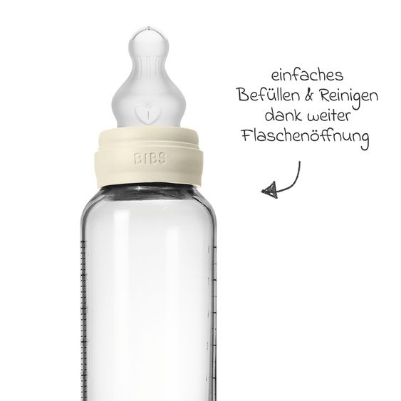 Bibs Glas-Flasche Baby Bottle Round 240 ml + Silikon-Trinksauger mittlerer Nahrungsfluss - Ivory