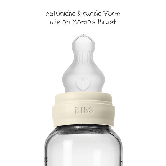 Bibs Glas-Flasche Baby Bottle Round 240 ml + Silikon-Trinksauger mittlerer Nahrungsfluss - Ivory