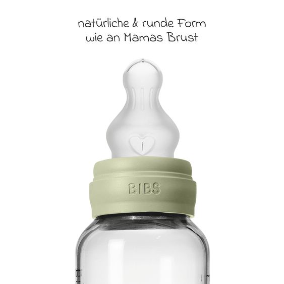 Bibs Glas-Flasche Baby Bottle Round 240 ml + Silikon-Trinksauger mittlerer Nahrungsfluss - Sage