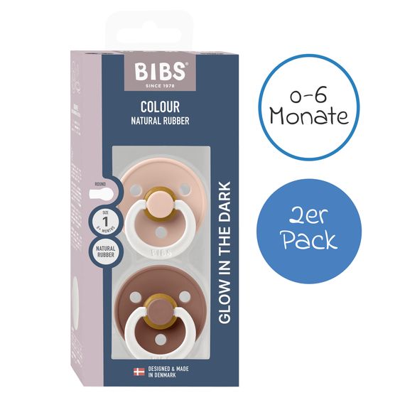 Bibs Leucht-Schnuller Colour 2er Pack - Night - Blush / Woodchuck - Gr. 0-6 M