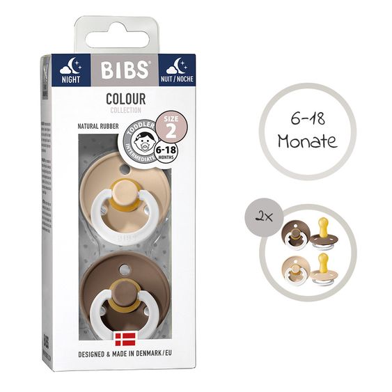 Bibs Leucht-Schnuller - Colour 2er Pack - Night - Dark Oak / Vanilla - Gr. 6-18 M