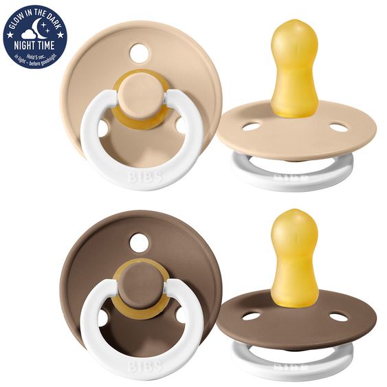 Bibs Leucht-Schnuller - Colour 2er Pack - Night - Vanilla / Dark Oak - Gr. 0-6 M