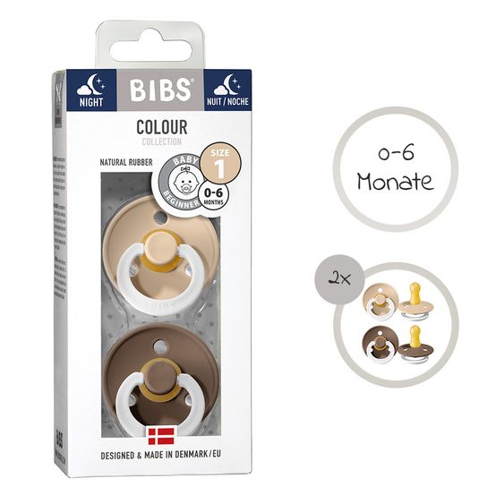 Bibs Leucht-Schnuller - Colour 2er Pack - Night - Vanilla / Dark Oak - Gr. 0-6 M