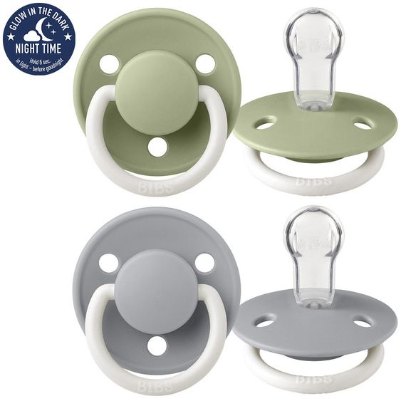 Bibs Leucht-Schnuller - De Lux 2er Pack - Night - Silikon - Sage / Cloud - Gr. 0-36 M