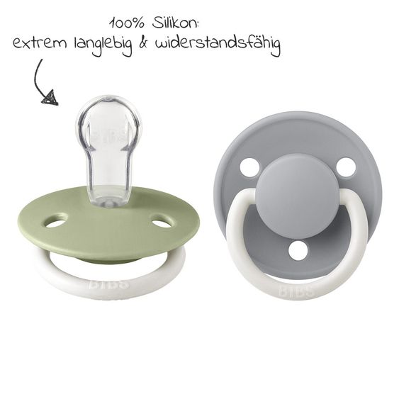 Bibs Leucht-Schnuller - De Lux 2er Pack - Night - Silikon - Sage / Cloud - Gr. 0-36 M