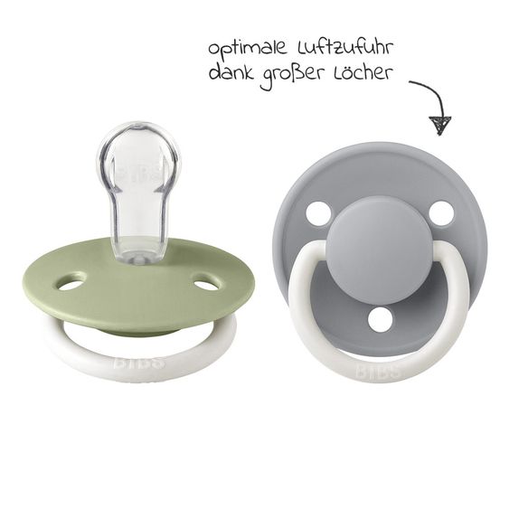 Bibs Leucht-Schnuller - De Lux 2er Pack - Night - Silikon - Sage / Cloud - Gr. 0-36 M