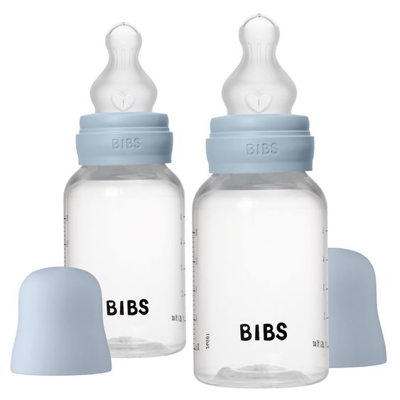 Bibs PP-Flasche 2er Pack Baby Bottle Round 150 ml + Silikon-Trinksauger - Baby Blue