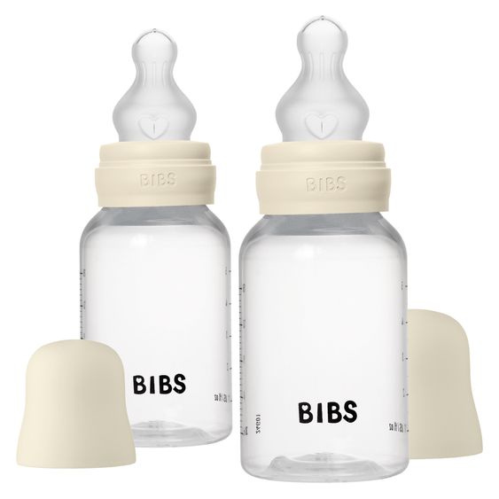 Bibs PP-Flasche 2er Pack Baby Bottle Round 150 ml + Silikon-Trinksauger - Ivory