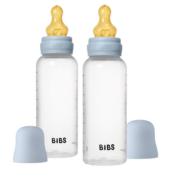 Bibs PP-Flasche 2er Pack Baby Bottle Round 270 ml + Latex-Trinksauger - Baby Blue