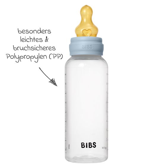 Bibs PP-Flasche 2er Pack Baby Bottle Round 270 ml + Latex-Trinksauger - Baby Blue