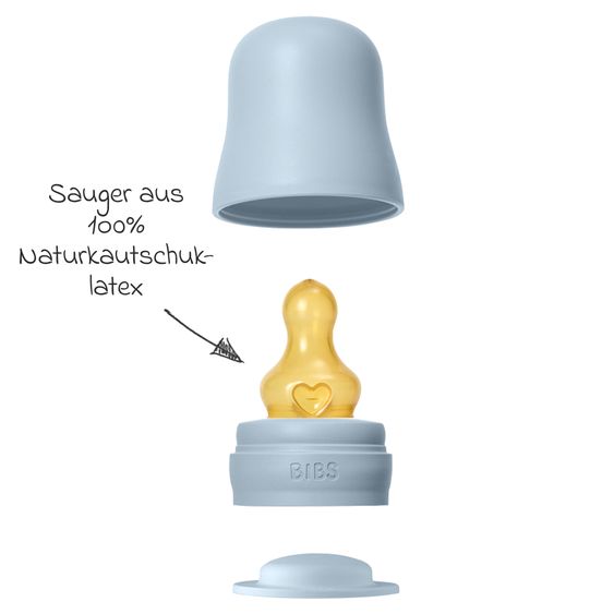 Bibs PP-Flasche 2er Pack Baby Bottle Round 270 ml + Latex-Trinksauger - Baby Blue