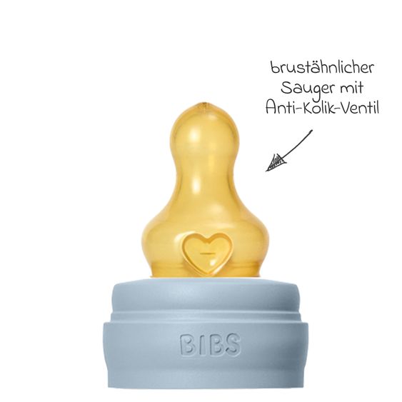 Bibs PP-Flasche 2er Pack Baby Bottle Round 270 ml + Latex-Trinksauger - Baby Blue