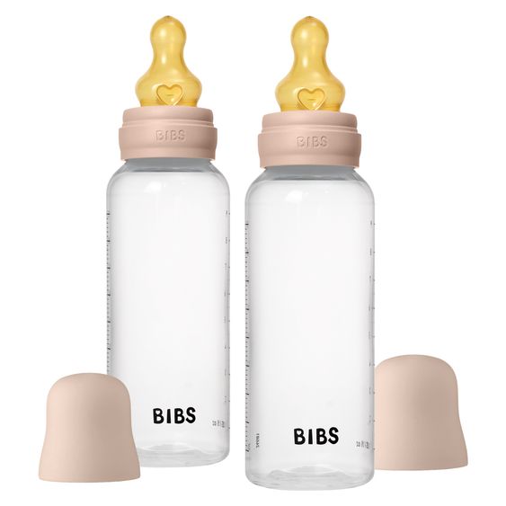 Bibs PP-Flasche 2er Pack Baby Bottle Round 270 ml + Latex-Trinksauger - Blush