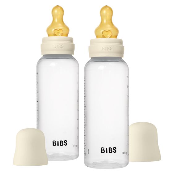 Bibs PP-Flasche 2er Pack Baby Bottle Round 270 ml + Latex-Trinksauger - Ivory