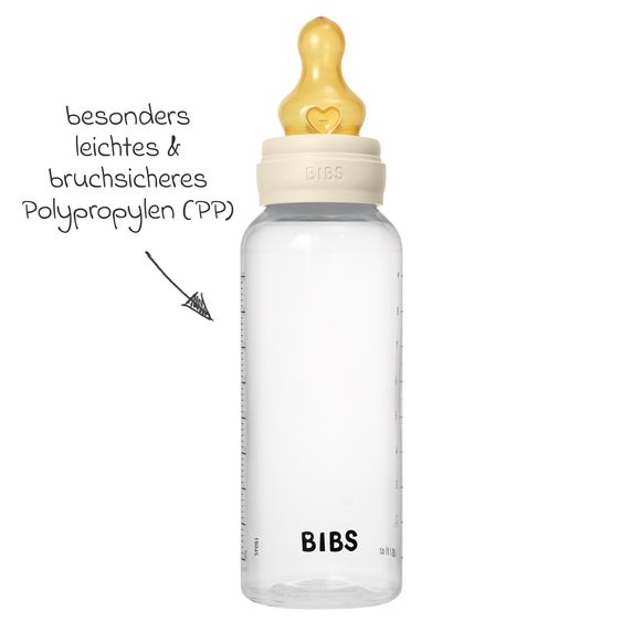 Bibs PP-Flasche 2er Pack Baby Bottle Round 270 ml + Latex-Trinksauger - Ivory
