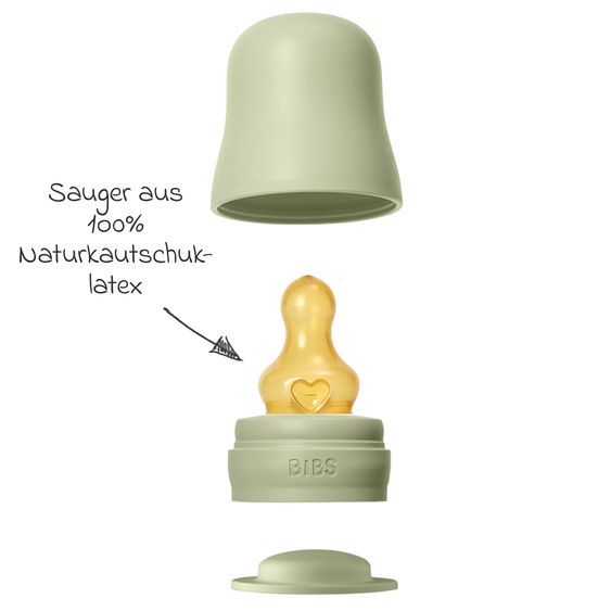 Bibs PP-Flasche 2er Pack Baby Bottle Round 270 ml + Latex-Trinksauger - Sage
