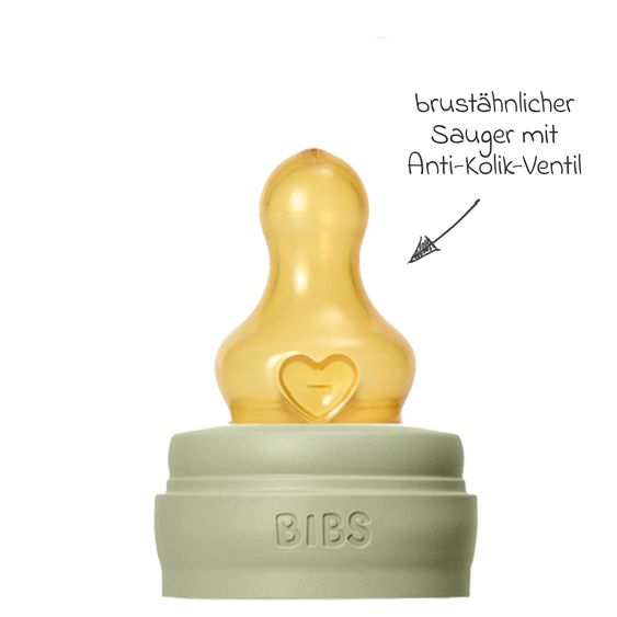 Bibs PP-Flasche 2er Pack Baby Bottle Round 270 ml + Latex-Trinksauger - Sage