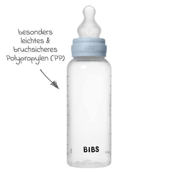 Bibs PP-Flasche 2er Pack Baby Bottle Round 270 ml + Silikon-Trinksauger - Baby Blue