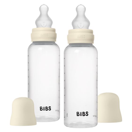 Bibs PP-Flasche 2er Pack Baby Bottle Round 270 ml + Silikon-Trinksauger - Ivory