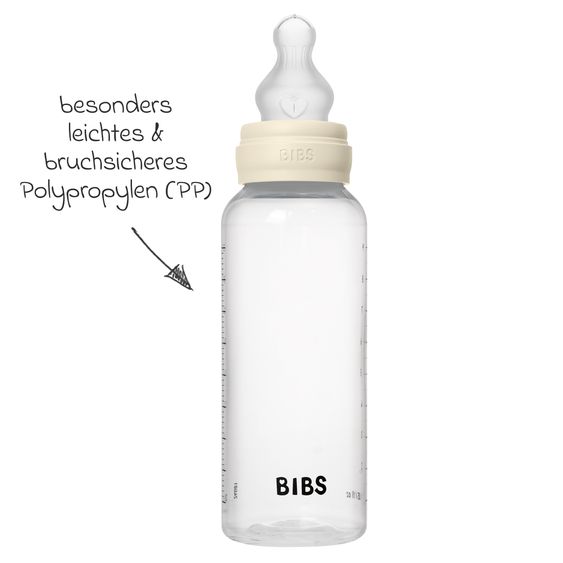 Bibs PP-Flasche 2er Pack Baby Bottle Round 270 ml + Silikon-Trinksauger - Ivory