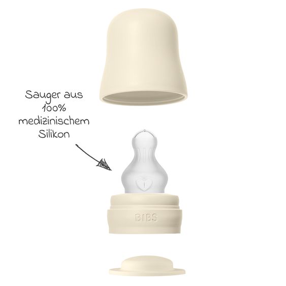 Bibs PP-Flasche 2er Pack Baby Bottle Round 270 ml + Silikon-Trinksauger - Ivory