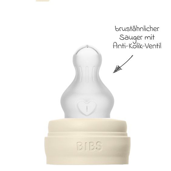 Bibs PP-Flasche 2er Pack Baby Bottle Round 270 ml + Silikon-Trinksauger - Ivory