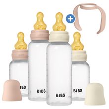 PP-Flasche 4er Pack mit Griff Baby Bottle Round 150 ml & 270 ml + Latex-Trinksauger + Baby Bottle Handle - Ivory / Blush