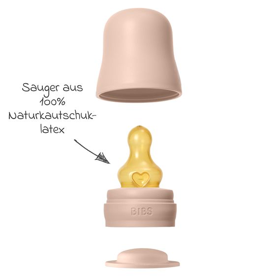 Bibs PP-Flasche 4er Pack mit Griff Baby Bottle Round 150 ml & 270 ml + Latex-Trinksauger + Baby Bottle Handle - Ivory / Blush